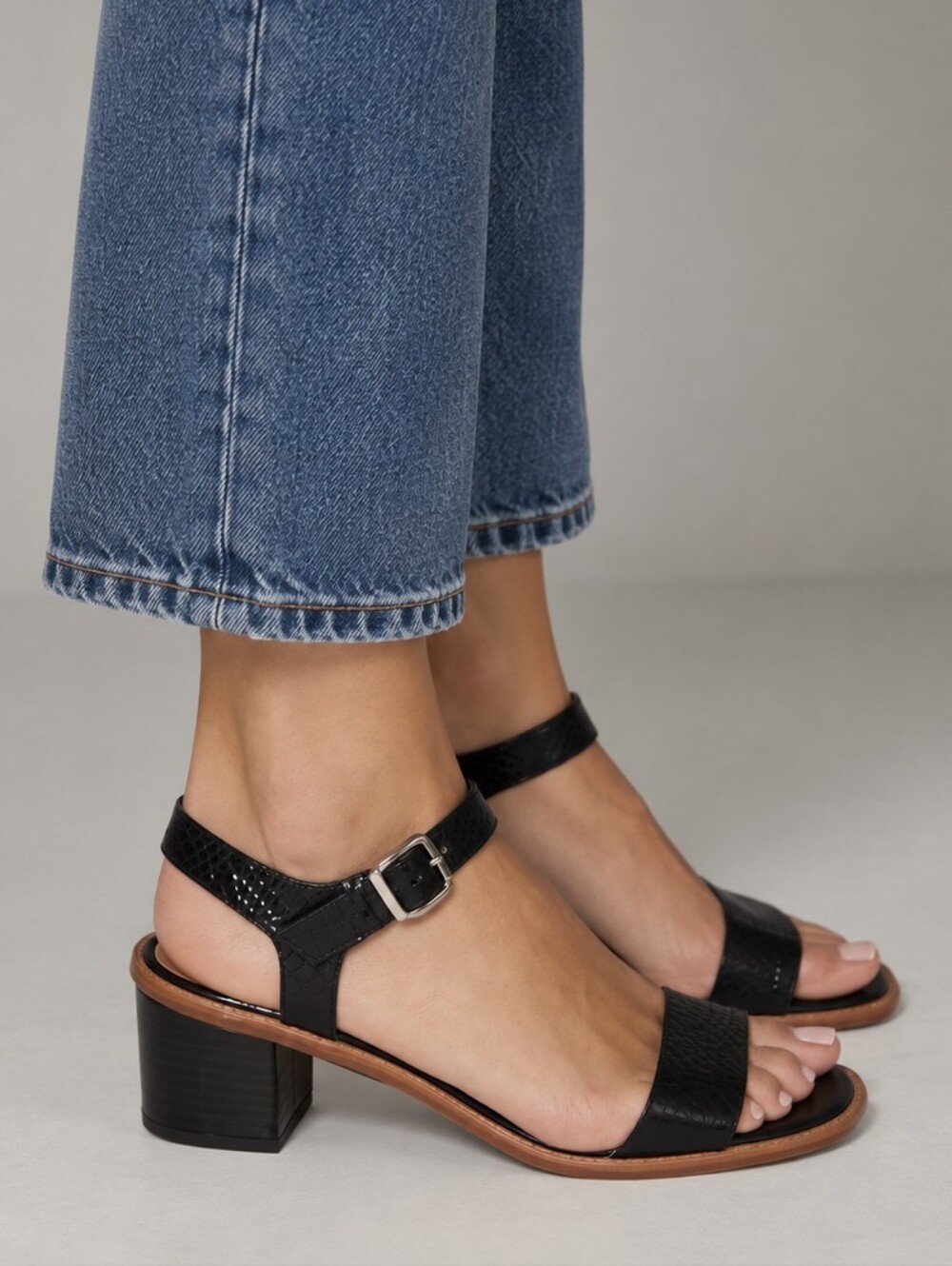 No. 6 Store Palermo Sandals Leather Black Block Heel Ankle Strap Patent Buckle